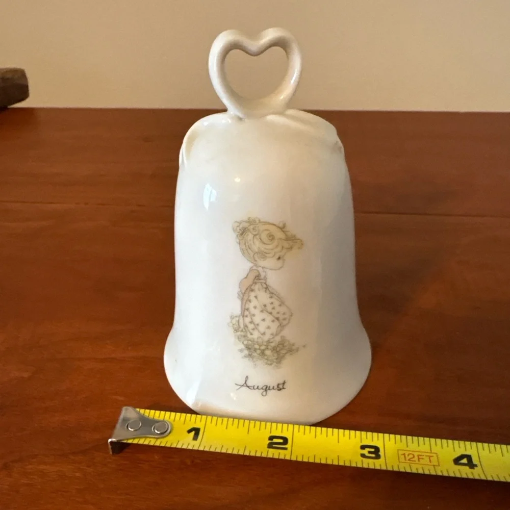 Precious Moments August Porcelain Bell Heart Handle Vintage Monthly Bell 4”